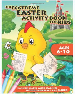 this is an image of an Easter activity book with mazes, word search and etc. designed for kids.