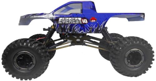 This is an image of Electric rock crawler with waterproof electronic in blue color with remote control 