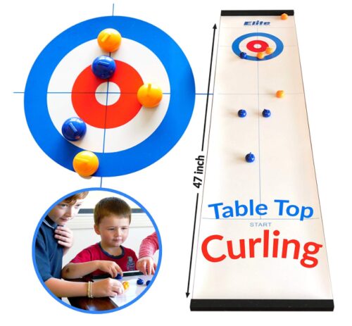 this is an image of a elite sportz curling game designed for the whole family. 