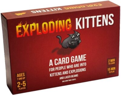 This is an image of an exploding kitten card game, best for the whole family.