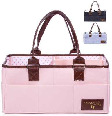 This is an image of babie's diaper organizer in pink color