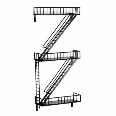This is an image of a black fire escape shelf. 