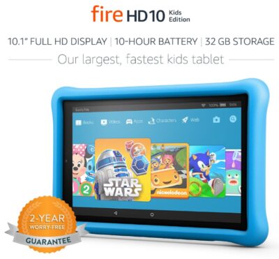 this is an image of a 10.1-inch HD Tablet with blue kid-proof case. 