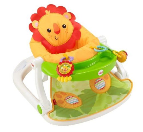 A child in a Sit Me Up lion Infant Floor Seat