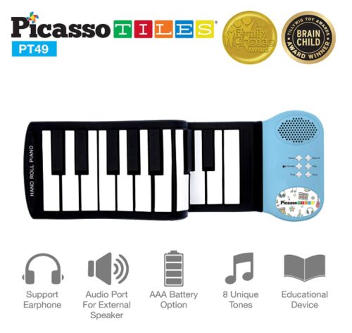this is an image of a flexible roll up piano keyboard for kids. 