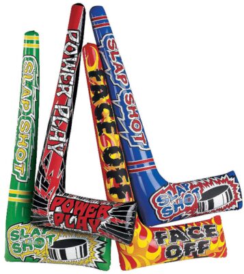 This is an image of kid's Inflatable hockey sticks pack with 12 pieces 