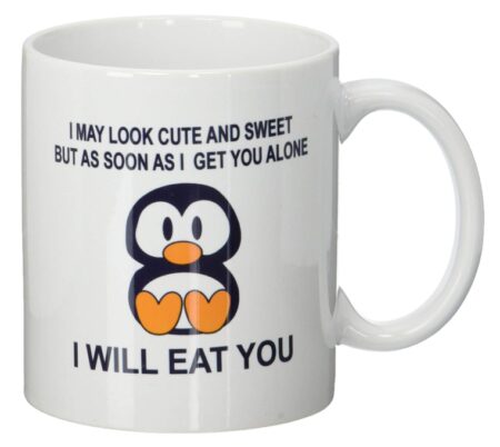 This is an image of a funny mug with penguin print.
