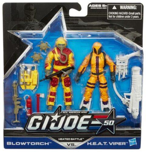 this is an image of a G.I Joe Blowtorch and H.E.A.T. Viper action figure.