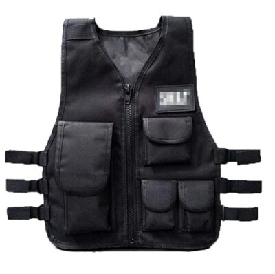 This is an image of a black combat vest for kids by GSKids. 