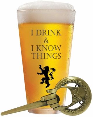 This is an image of a Game of Thrones inspired beer glass with bottle opener 