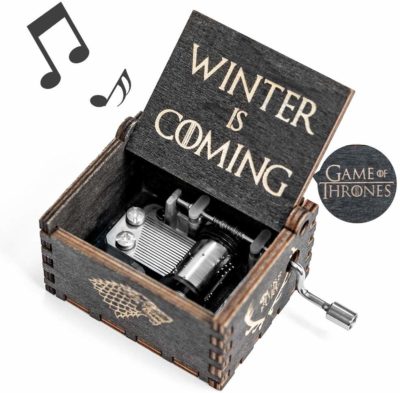 This is an image of a wooden Game of Thrones music box. 