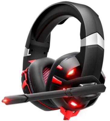 This is an image of teen's gaming headset in black and red colors