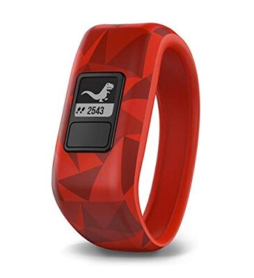 This is an image of a red broken lava fitness tracker for kids by Garmin vívofit jr. 