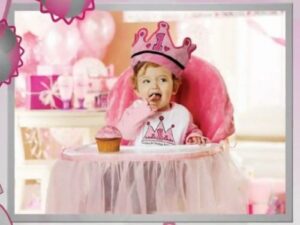 Girl wearing pink for her 1st birthday