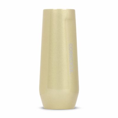 This is an image of a 7 ounce gold stemless flute. 