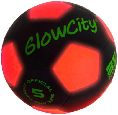 This is an image of kid's soccer ball that glow in the dark in varicolors