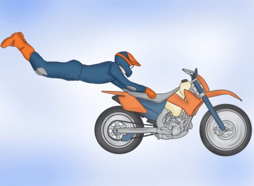 dirt bike cartoon image doing a trick