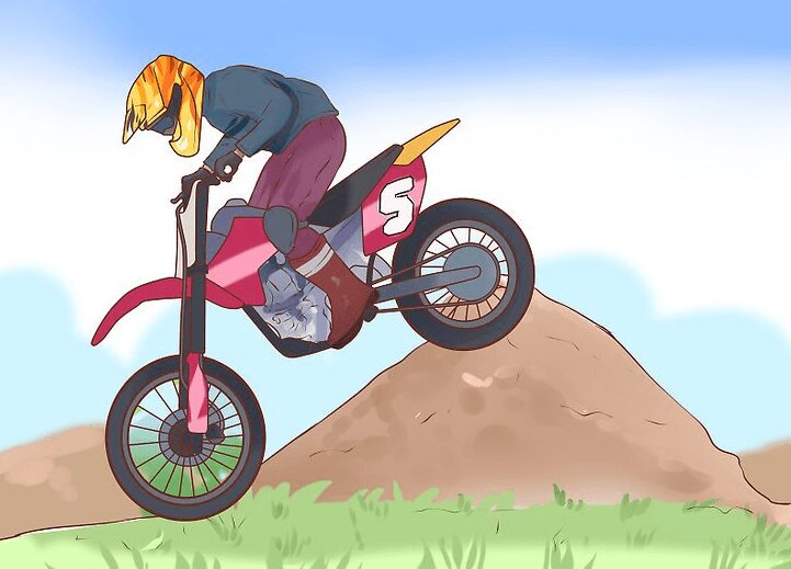 dirt bike cartoon figure doing a stunt