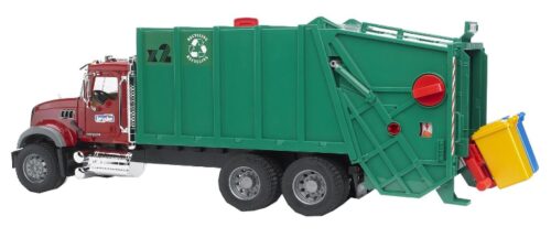  this is an image of a granite garbage toy truck for kids. 