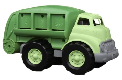this is an image of a green recycling truck toy vehicle for kids. 