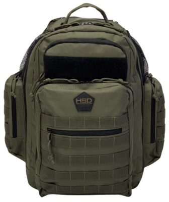 this is an image of a ranger green diaper bag backpack with large compartments for cool parents. 