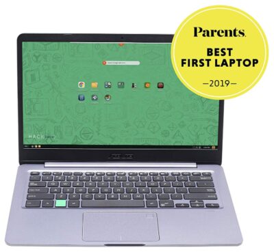 this is an image of a laptop that teaches kids how to code. 