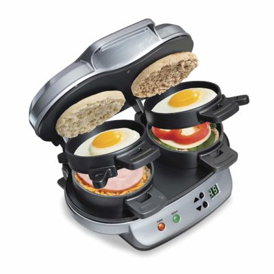This is an image of a silver sandwich maker. 
