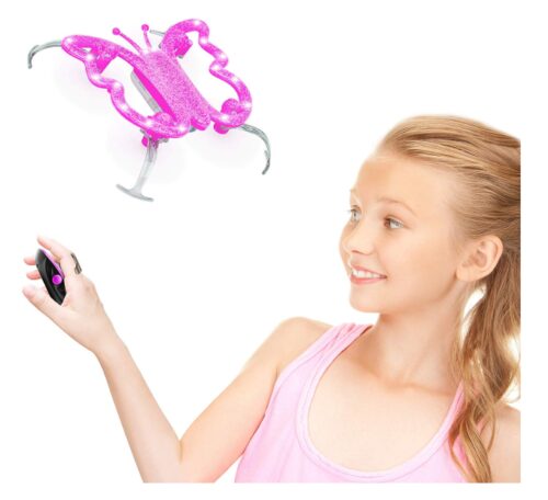 this is an image of a hand controlled pink butterfly drone for girls. 