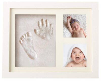 this is an image of a handprint and footprint kit for newborn babies. 