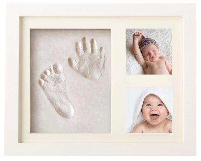 this is an image of a handprint and footprint kit for newborn babies. 