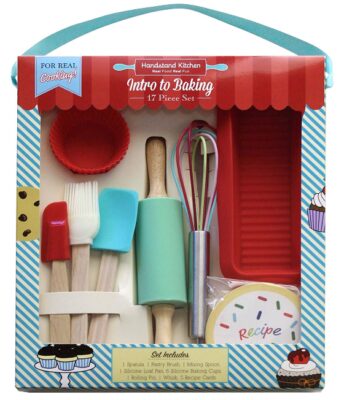 This is an image of kid's kitchen 17 piece inroduction to real baking set in varicolors