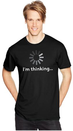 This is an image of teen's humor graphic T-shirt i'm thinking, Black Color.