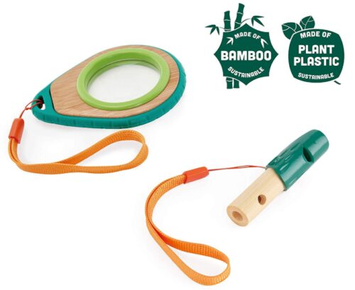 this is an image of a bamboo and plant plastic detective playset for kids ages 5 and up. 