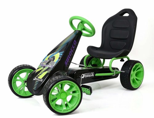 This is an image of a green go kart. 