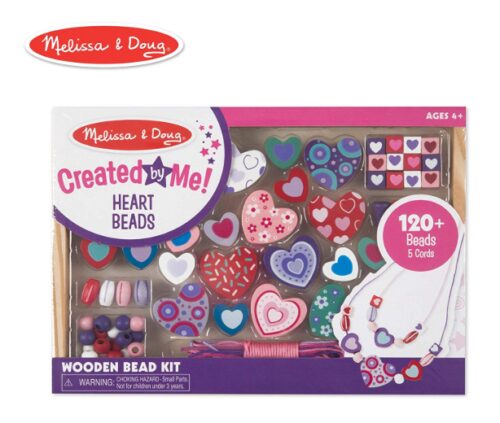 this is an image of a heart beads wooden bead set for little girls. 