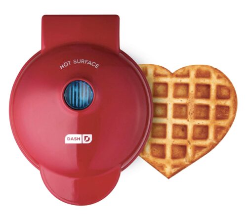 this is an image of a heart shaped mini waffle maker for valentines day gift. 