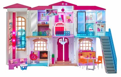 This is an image of a 2 story modern barbie house. 