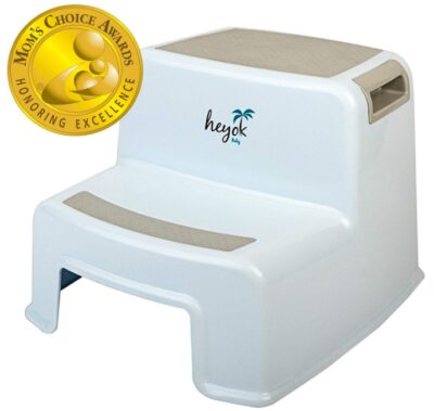 this is an image of a dual height step stool with anti slip rubber pads designed for kids. 