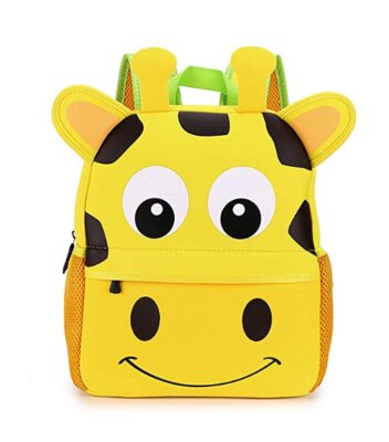 This is an image of a yellow Giraffe backpack for kids.