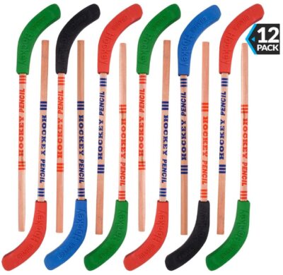 This is an image of kid's hockey pencils and erasers pack of 12 