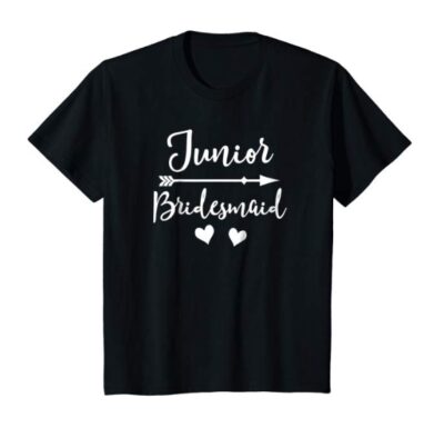 This is an image of a black t-shirt with jr. bridesmaid print. 
