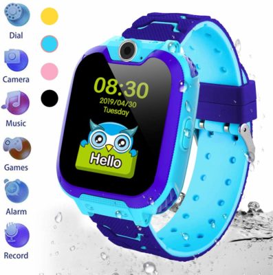 This is an image of a waterproof blue smartwatch by HuaWise. 