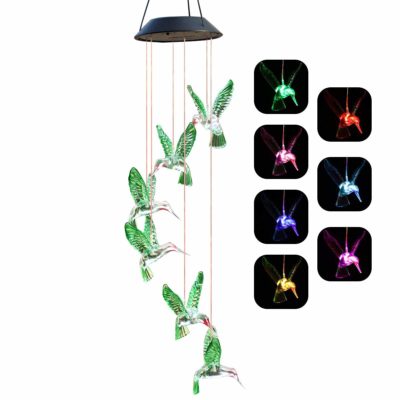 This is an image of a multi color changing hummingbird chime lights. 
