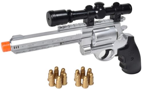 This is an image of hunting pistol with scope and electronic light and sound 
