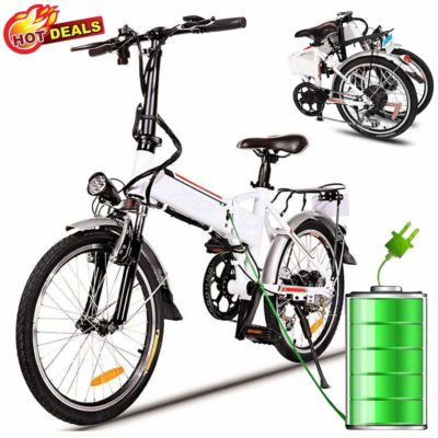 This is an image of a white 19 inch folding ebike with fast battery charger by Hurbo. 