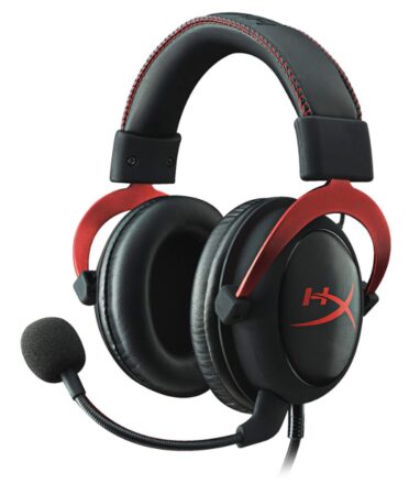 This is an image of a red gaming headset.
