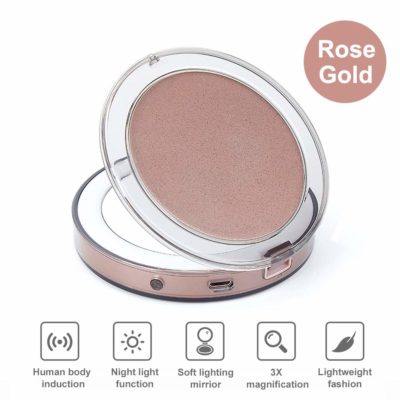 This is an image of a rose gold compact mirror for little girls. 