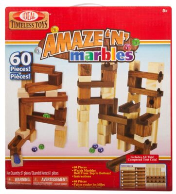 this is an image of a 60-piece classic wood construction set for 5 years of age and up. 