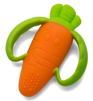 this is an image of a carrot teether for infants. 