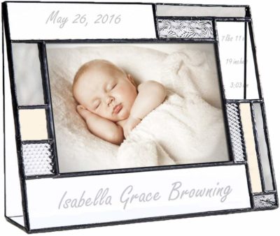 This is an image of a grey and yellow personalized baby frame.